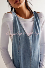 Stylish Loose Sleeveless Pocket Straps Adjustable Denim Rompers