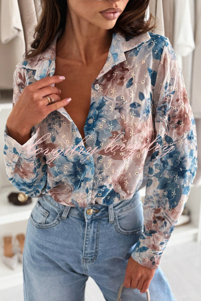 Floral Print Lapel Long Sleeve Casual Shirt