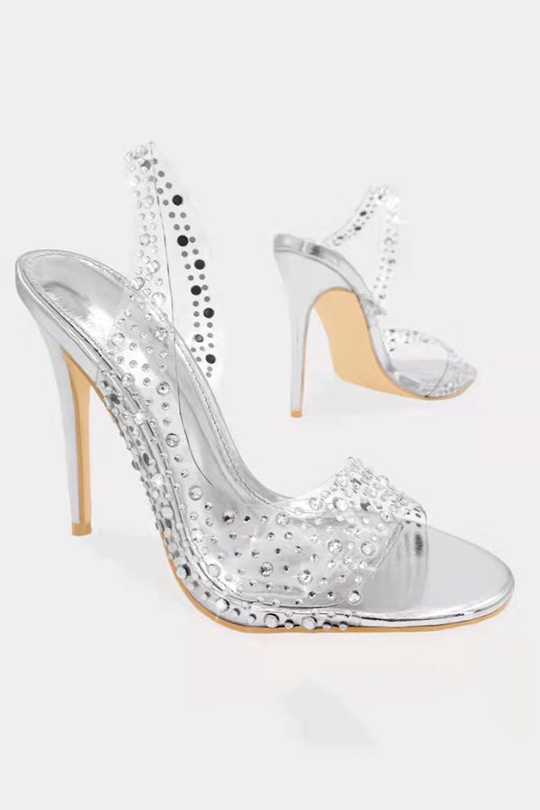 Fashionable Rhinestone High Heel Slingback Open Toe Sandals