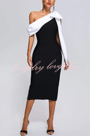 Elegant Evening Look One Shoulder Bandage Bow Stretch Midi Dress