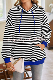 Striped Print Long Sleeve Pocket Loose Hoodie