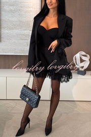 Amazing Items Lace Trim Button Up Long Sleeve Lapel Loose Blazer