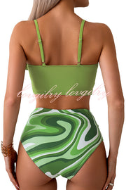 Gracie Bow Twist Design Printed High Rise Bikini Swimsuit