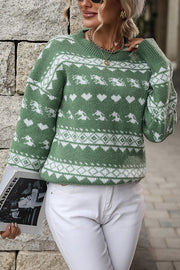 Christmas Geometric Round Neck Long Sleeve Loose Knitted Sweater