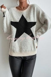 Essnce Star Pattern Crew Neck Long Sleeve Sweater