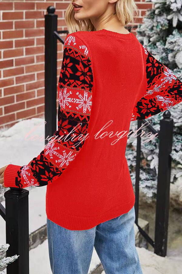 Christmas Print Crew Neck Long Sleeve Sweater