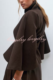 Fashionable Stand Collar Button Waist Tie Loose Cape