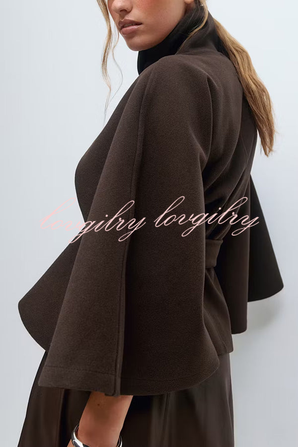 Fashionable Stand Collar Button Waist Tie Loose Cape