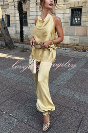 Satin Solid Color Loose Backless Casual Top
