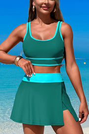 Fashion Contrast Color Stretch Sports Two-piece Bikini Swimsuit