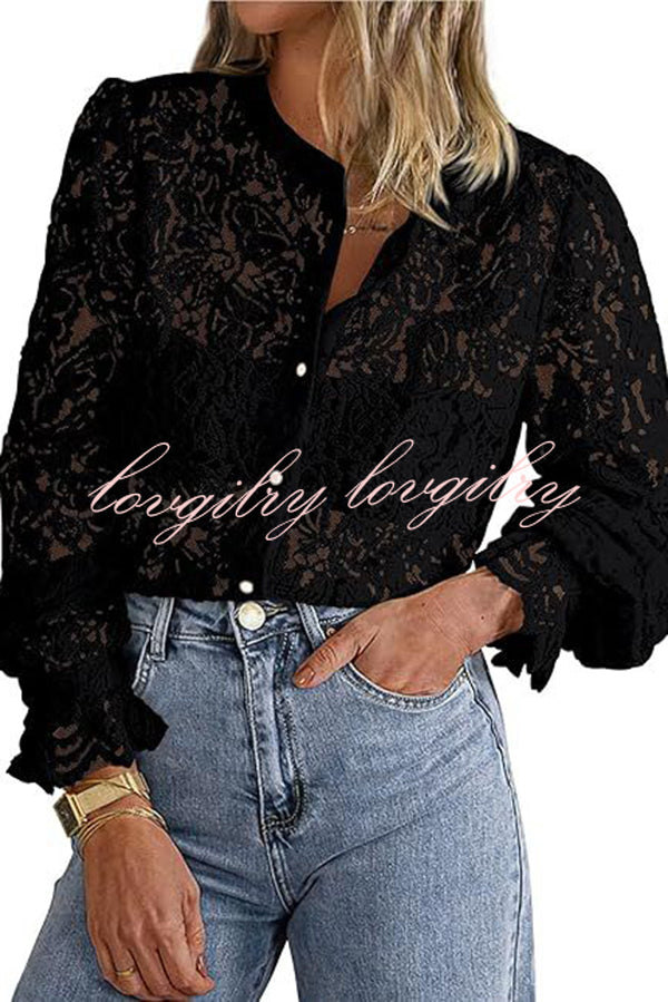Fashionable Lace Long-sleeved Casual Button-down Shirt