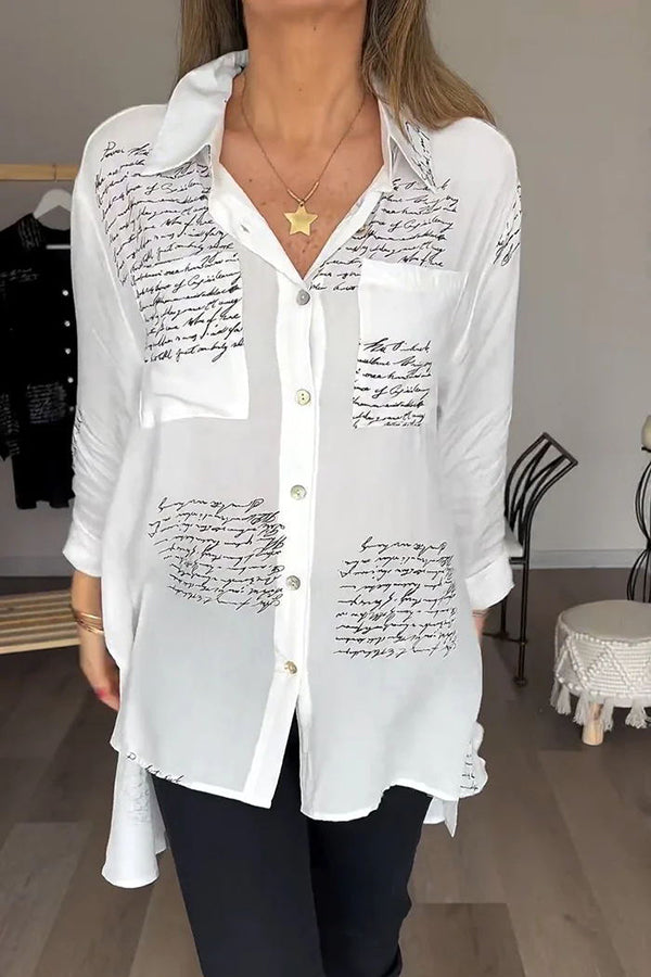 Keeping It Simple Letter Print High-low Loose Shirt