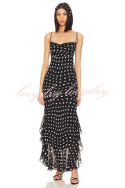 Kaylee Chiffon Polka Dot Ruffled Tiered Hem Scarf Maxi Dress