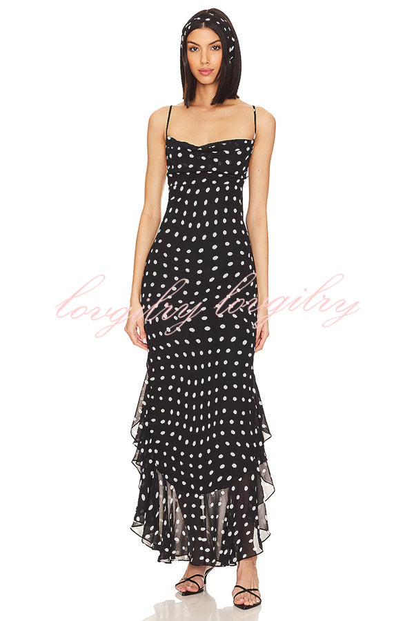 Kaylee Chiffon Polka Dot Ruffled Tiered Hem Scarf Maxi Dress