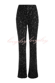 Sparkle Season Sequin High Rise Elastic Waist Stretch Flare Party Pants