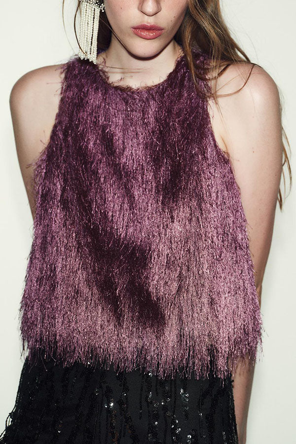 Flowing Elegance Layered Tassels Round Neck Sleeveless A-line Tank