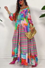 Bloom with A View Colorful Geometric Swing Maxi Dress