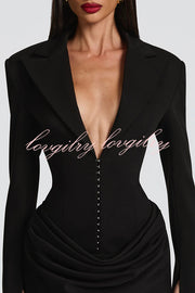 Solid Color Slim-fit V-neck Elegant Draped Formal Mini Dress