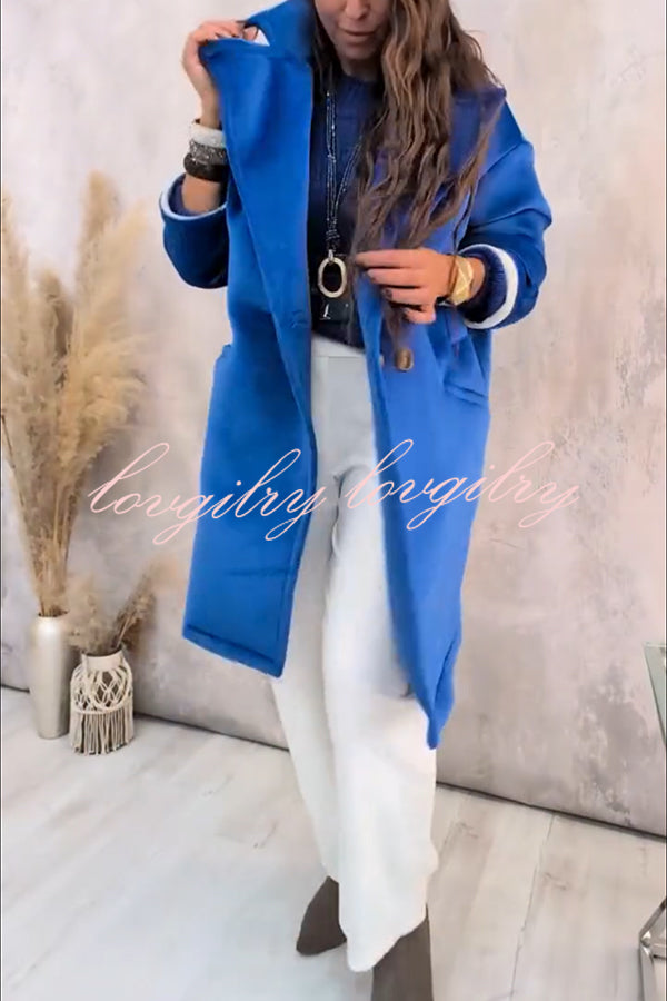 A Pleasant Winter Button Up Long Sleeve Pocket Lapel Loose Midi Jacket