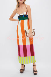 Beach Moment Linen Blend Unique Color Block Slip Maxi Dress