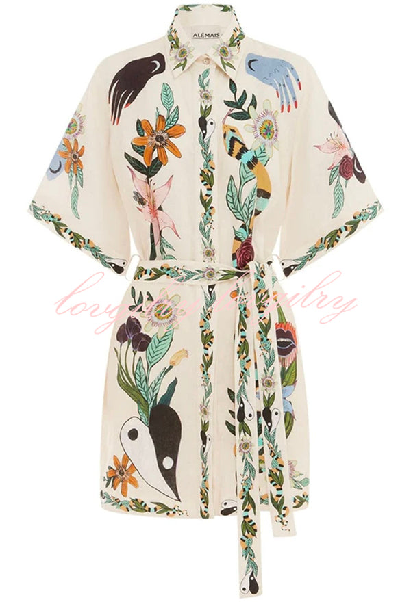 Iconic Shailene Satin Unique Floral Print Pocket Tie-waist Mini Dress