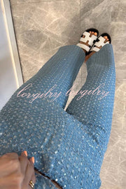 Fashionable Look Denim Sequin Textured High Rise Pocket Straight Jeans