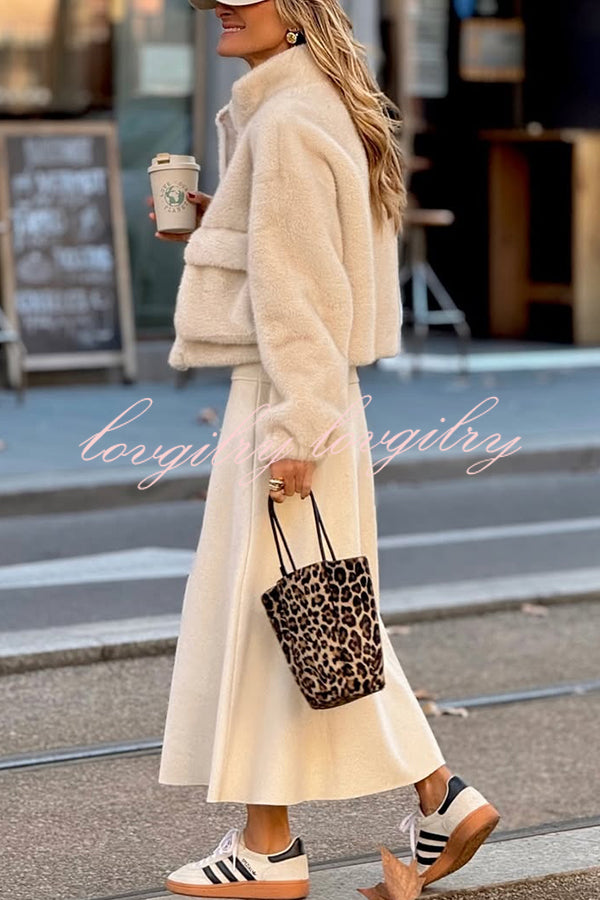 Snuggle Mode Faux Fur Zip Up Long Sleeve Pocket Teddy Jacket