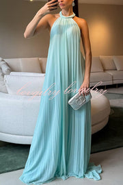 Gabie Chiffon Pleated Braided Halter Neck Backless A-line Maxi Dress