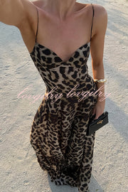 In The Maldives Leopard Waisted A-line Slip Maxi Dress