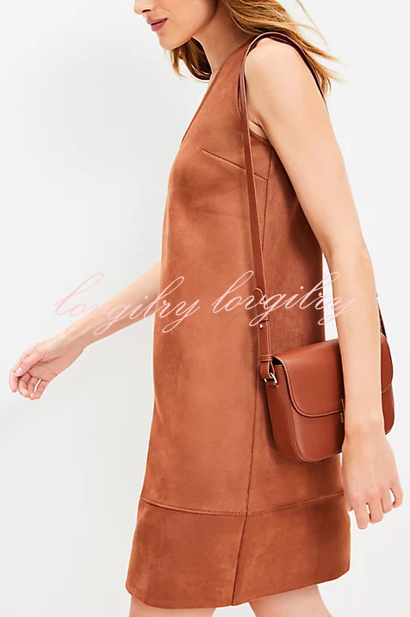 Found Your Style Faux Suede V-neck Sleeveless Shift Mini Dress