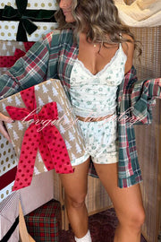 Christmas Morning Plaid Button Down Long Sleeve Pocket Loose Blouse