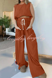 Best Comfort Pocketed Tank Top and Elastic Waist Wide Leg Pants Set