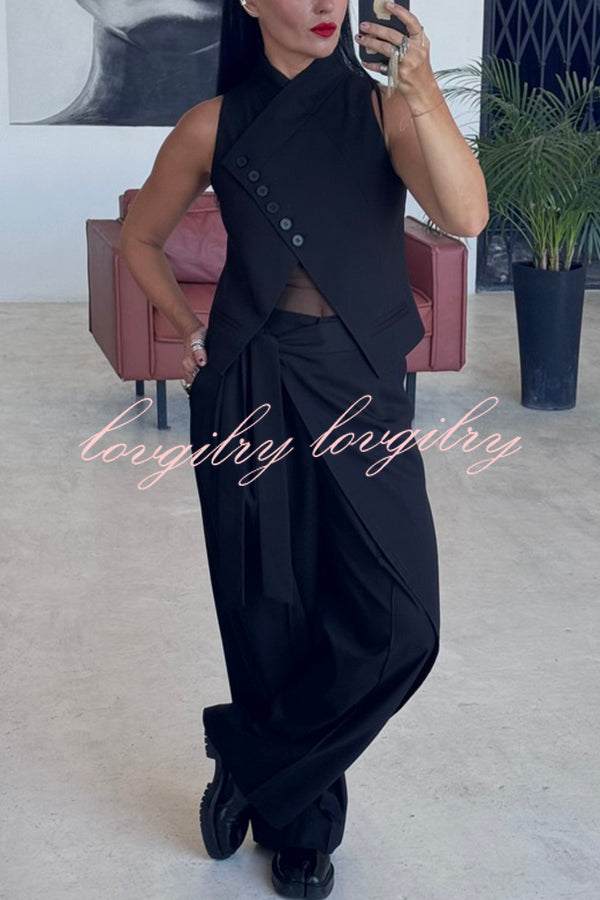 Urban Charm Wrap Tie-up Elastic Waist Pocketed Wide Leg Pants