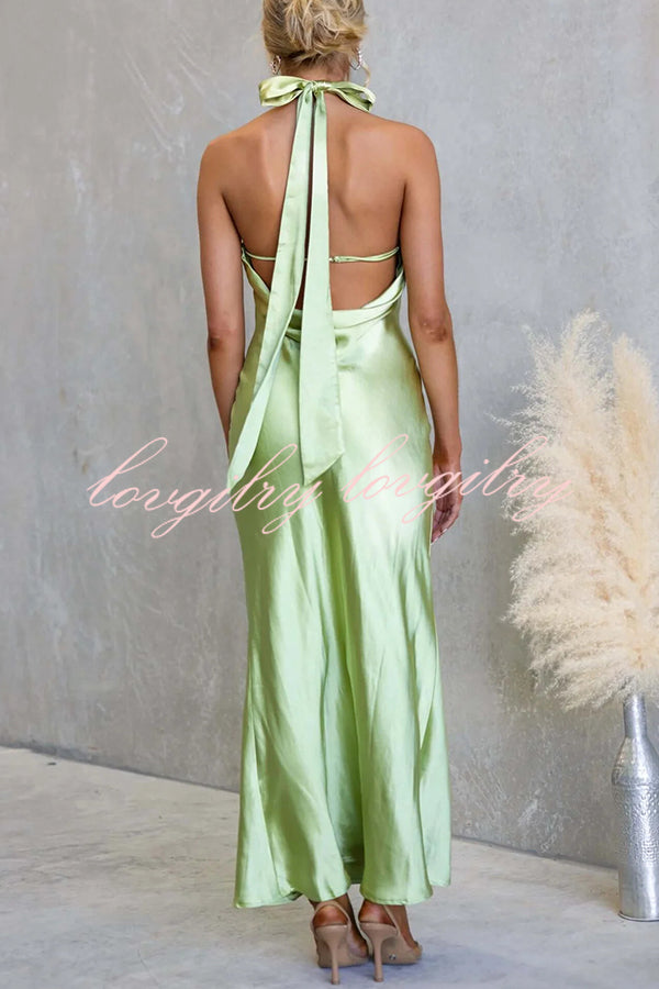 Satin Fashion Halter Backless Slim Elegant Maxi Dress