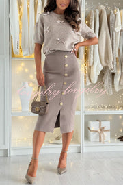 Light The Night Knit Satin Bow Detail Short Puff Sleeve Sweater