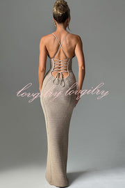 Warm Weather Favorite Knit Crochet Back Lace-up Stretch Maxi Dress