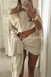 Vacation Partner Linen Blend Cropped Wide Sleeve Top and Knotted Mini Skirt Set