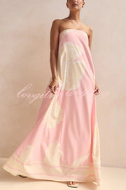 Unique Print Sexy Tube Top Back Zipper Loose Maxi Dress