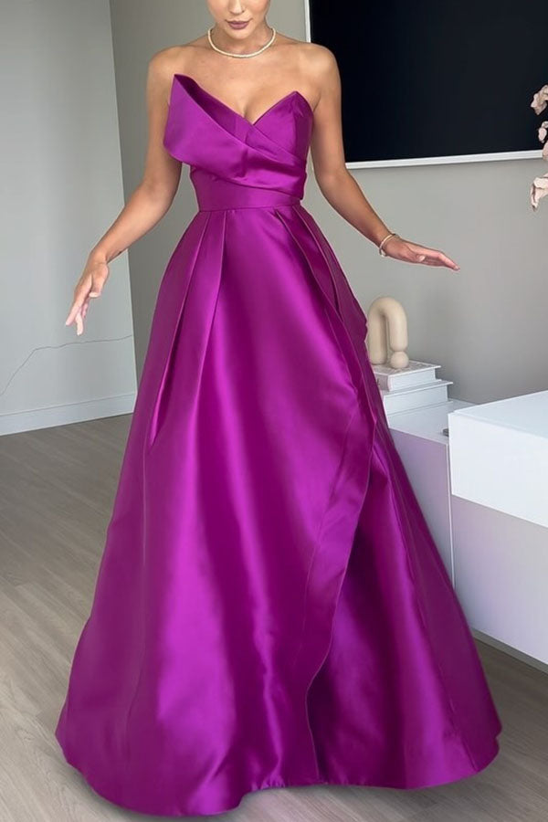 Queen Style Satin Triangular Shape Off Shoulder Prom Maxi Dress