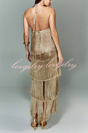 Sexy Halterneck Backless Elegant Fringe Maxi Dress