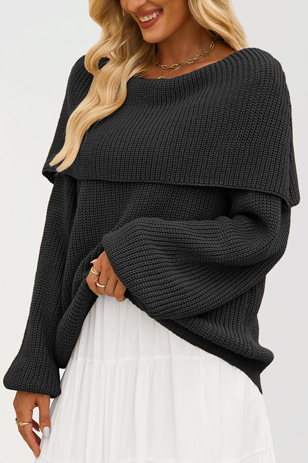 Solid Color Loose Off-shoulder Long-sleeved Casual Knit Sweater