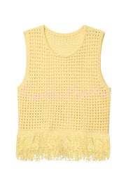 Solid Color Round Neck Sleeveless Hollow Tassel Loose Vest