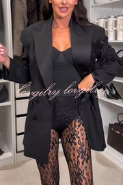 Chic Style Satin Lapel Button Up Long Sleeve Oversized Blazer