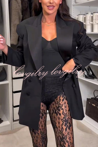 Chic Style Satin Lapel Button Up Long Sleeve Oversized Blazer