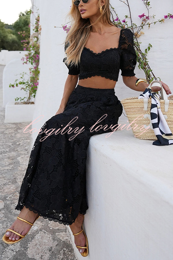 Romance Me Floral Embroidered Lace High Rise A-line Maxi Skirt