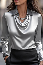 Solid Color Lapel Long Sleeve Casual Top