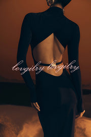 Sexy Backless Long-sleeved Stretch Slim-fit Maxi Dress