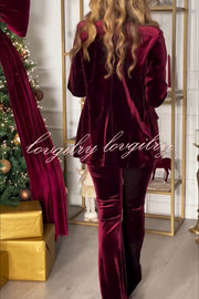 Cheer Tonight Velvet Glitter Trim High Rise Stretch Fiare Pants