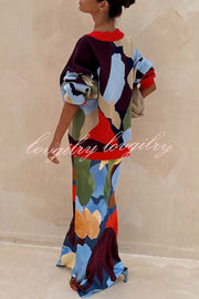 Bright and Bold Knit Abstract Color Blocks Button Long Sleeve Loose Cardigan