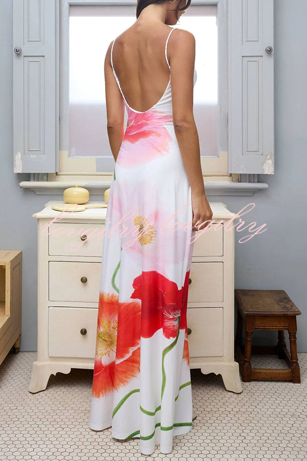 Romantic Beginnings Poppy Blossom Slip Stretch Vacation Maxi Dress